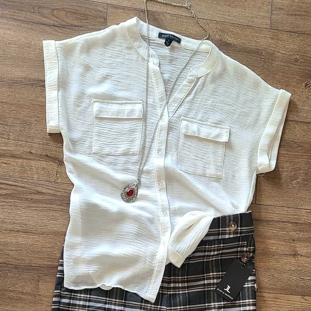 NWT'S - SALO LA FILLE - Eyelet Style  White Blouse - Size M